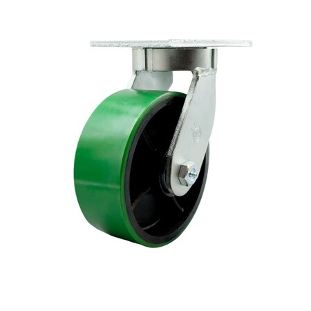 Service Caster 8'' Heavy Duty Green Poly on Cast Iron Wheel Swivel Caster with Swivel Lock CRAN-SCC-KP92S830-PUR-GB-BSL
